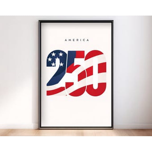 America 250 Minimalist Poster, Modern Patriotic Wall Art, USA Flag Typography, 1776 2026 Print, 16x24 UNFRAMED