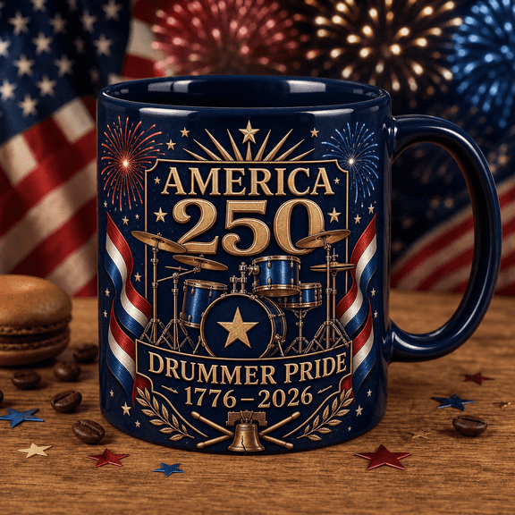 America 250 Mug, Drummer Pride 1776-2026 Patriotic Anniversary Coffee Mug Gift
