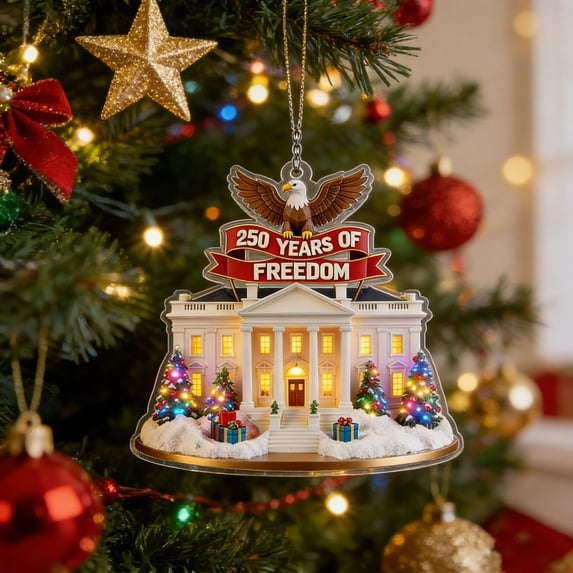 America 250 Ornament, Wreath-Adorned White House & Eagle Printed Acrylic Ornament Patriotic Decor for Holiday Collectible, Patriots and Home Decoration