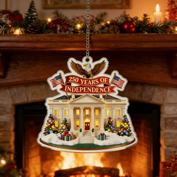 America 250 Ornament, Wreath-Adorned White House & Eagle Printed Acrylic Ornament Patriotic Decor for Holiday Collectible, Patriots and Home Decoration