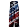 thumbnail image 1 of America 250 Pants for Women Patriotic Star USA Flag Print Wide Leg Pants Slit Baggy Elastic High Waist Regular Fit Soft Lounge Pants, #01 Dark Blue, L, 1 of 6