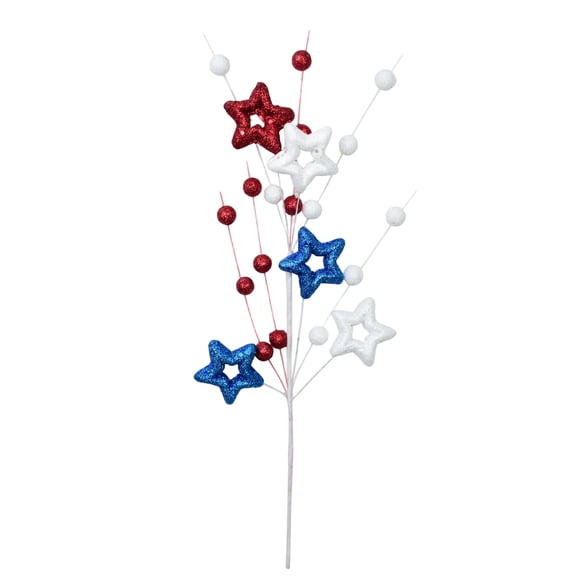 America 250 Patriotic Glitter Star Pick Branch, 250th Anniversary Red White Blue Star Berry Flower Stems, Independence Day Floral Spray, 18" Lightweight & Easy to Install 4th of July Decor