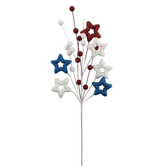 America 250 Patriotic Glitter Star Pick Branch, 250th Anniversary Red White Blue Star Berry Flower Stems, Independence Day Floral Spray, 18" Lightweight & Easy to Install 4th of July Decor