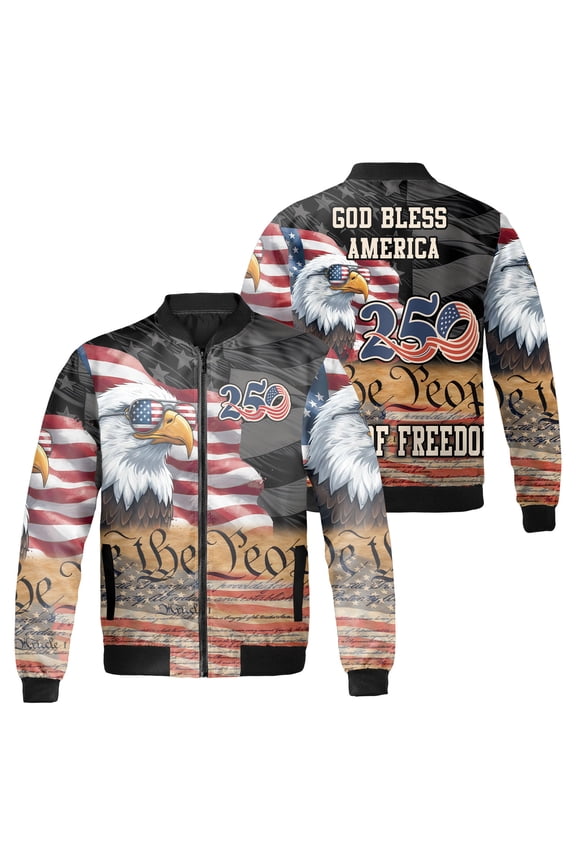 America 250 Patriotic Jacket, Bald Eagle USA Flag 1776-2026 Bomber Jacket or Baseball Jacket, We The People Independence Day Patriotic Outerwear