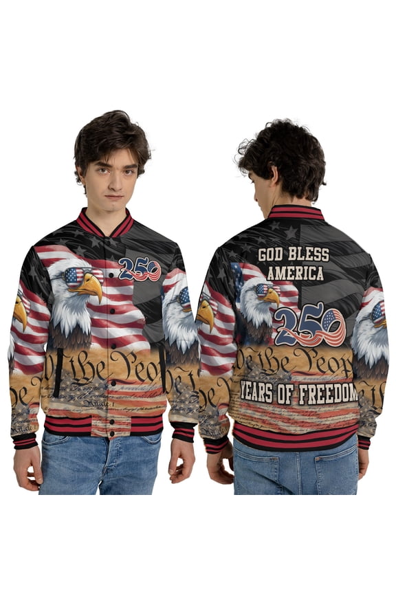 America 250 Patriotic Jacket, Bald Eagle USA Flag 1776-2026 Bomber Jacket or Baseball Jacket, We The People Independence Day Patriotic Outerwear