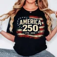 thumbnail image 1 of America 250 Patriotic USA Flag Distressed Graphic T-Shirt 1776-2026 Semiquincentennial Celebration Tee, 1 of 6