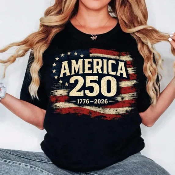 America 250 Patriotic USA Flag Distressed Graphic T-Shirt 1776-2026 Semiquincentennial Celebration Tee