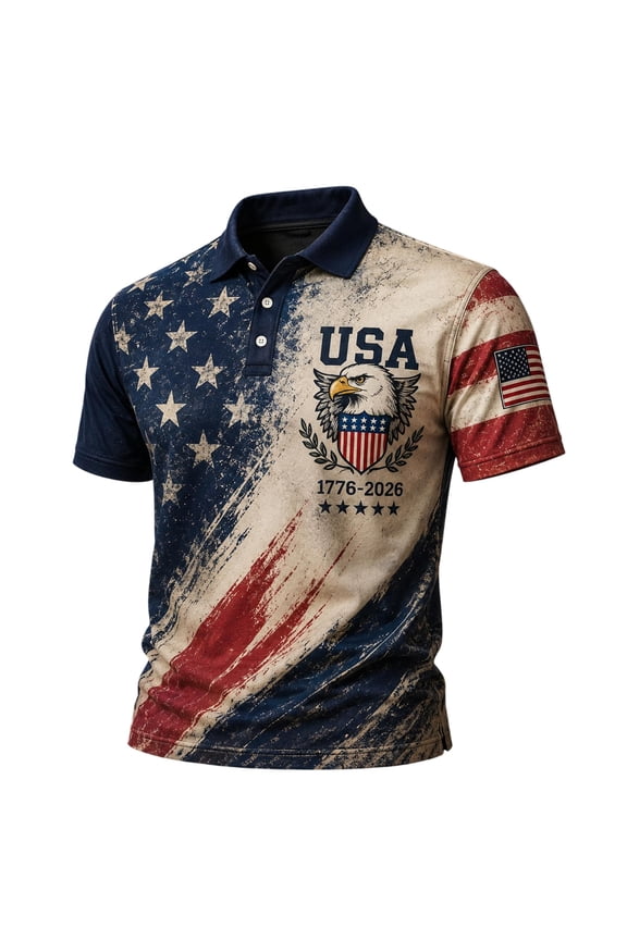 America 250 Polo Shirt for Men, Freedom 1776-2026 Patriotic Polos, July 4th Polo Shirt, Vintage USA Anniversary Shirt S-5XL