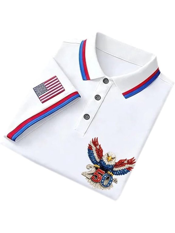 America 250 Polo Shirts for Men, The United States Print Polo Shirt Patriotic Flag USA T-shirt