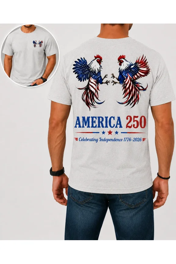 America 250 Rooster Fight T-Shirt, Patriotic American Flag Roosters Graphic Tee 4th of July Vintage, American Flag Fighting Roosters Graphic Tee Patriotic Celebration