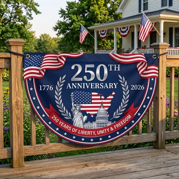 America 250 Semi Circle Flag, 250th Anniversary Bunting Banner, Patriotic Porch Decor, 1776-2026 USA Half Round Flag