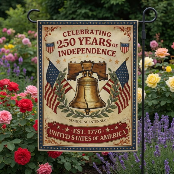 America 250 Semiquincentennial Flag, Liberty Bell Flag, Patriotic Outdoor Decor 12x18 POLE NOT INCLUDED Garden Flag