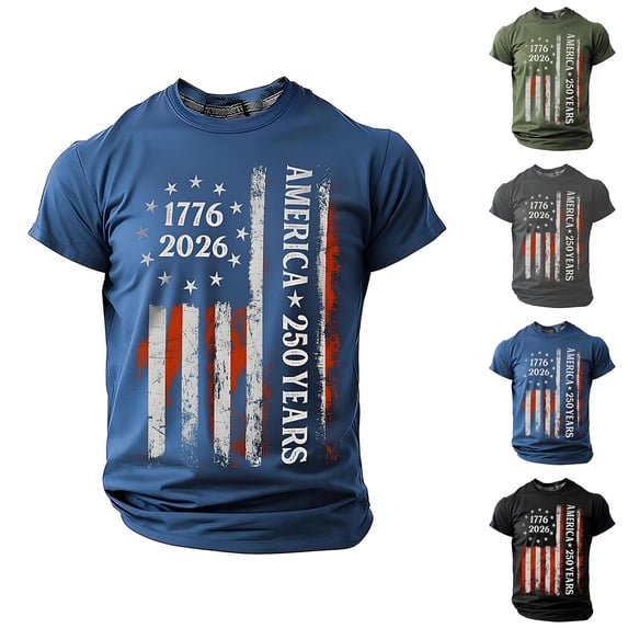 America 250 Shirt Casual Short Sleeve T Shirt Comfortable Breathable 250Th Graphic Tees Men Army Green L