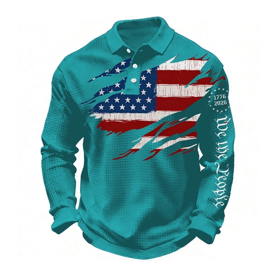 America 250 Shirt Men's 250Th Anniversary National Flag Print Casual Waffle Fabric Polo Shirt Cross Patriotic Tee