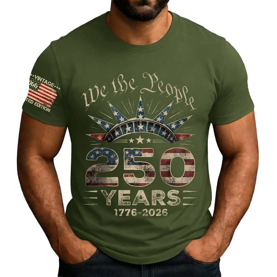 America 250 Shirts for Men 4th Of July Usa Flag Print Short Sleeve Crew Neck Muscle Tops Muscle Relaxed Fit Comfy Home Wear Tops, Army Green, #01 Army Green
