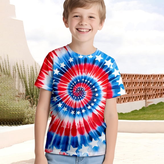 America 250 Soft Loose Fit Short Sleeve Crew Neck Patriotic Print Tee for Relaxed Daily Boys Shirts