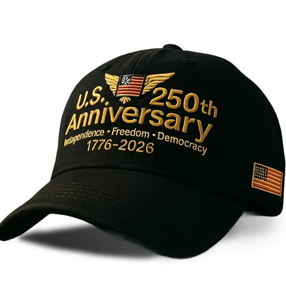 America 250 Tribute Hat - Adjustable Retro Washed Patriotic Baseball Cap with 250th Anniversary Print, Commemorative Cap for Men Women, Black