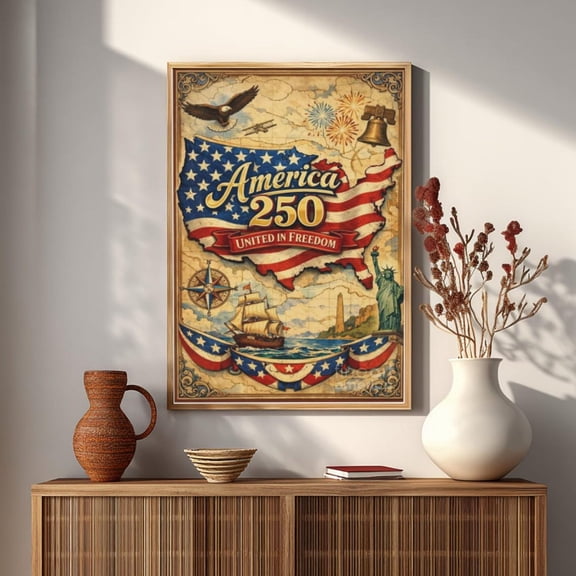 America 250 Vintage Retro USA Decor USA 250th Anniversary Wall Art Unframed Paper Print