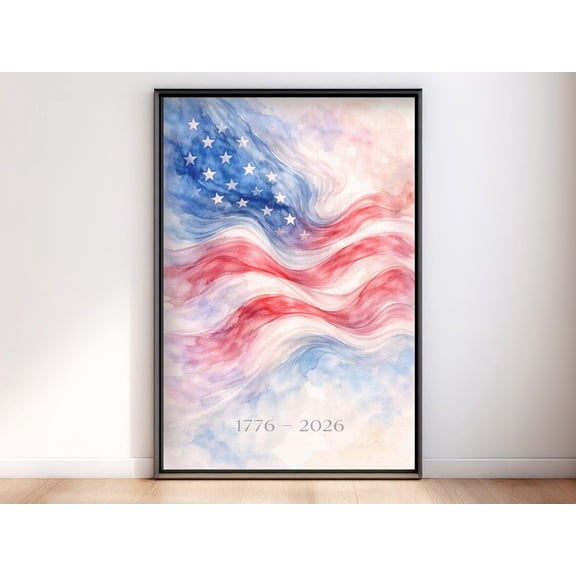 America 250 Waving American Flag 1776 Print Modern Wall Decor, Unframed Paper Poster 8x10in