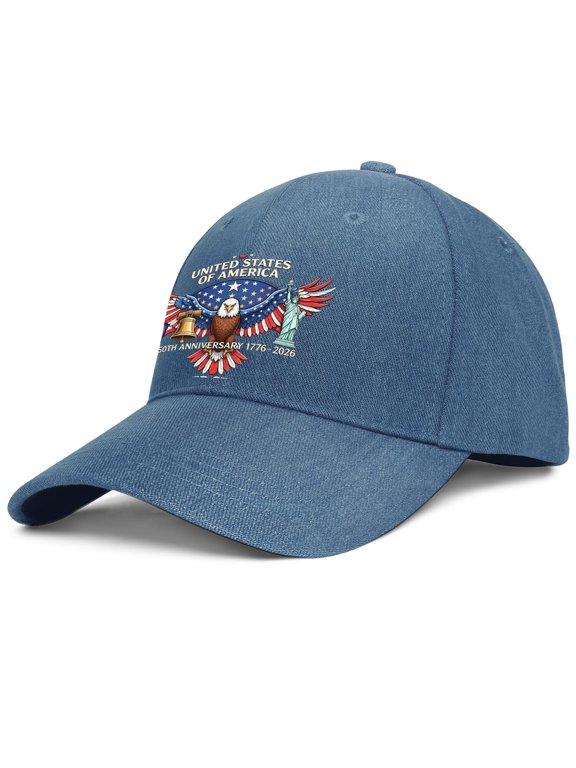 America 250 Year of Freedom 1776-2026 Spread Eagle Wings Structured 6-Panel Snapback Hat Curved Brim for Outdoor Urban Wear