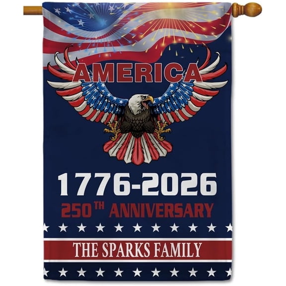 America 250 Years Anniversary Flag 3x5 Ft USA Patriotic 1776-2026 Celebration Banner Eagle Signs Custom Family Name Hanging Large Flag Home Party Decor