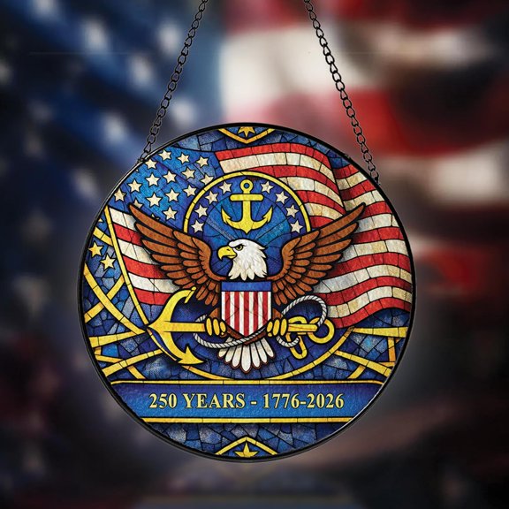 America 250 Years Birthday with US Navy Suncatcher - US Military Anniversary Art - Independence Day Gift
