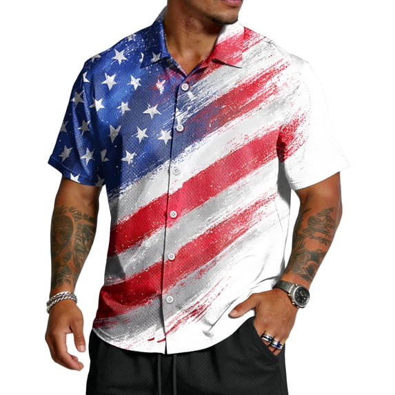 America 250 Years Button Down Shirts for Men American Flag Print Lapel Collar Short Sleeve Shirts Independence Day Patriotic Star Relaxed Fit Comfy T-Shirt, M, #01 White