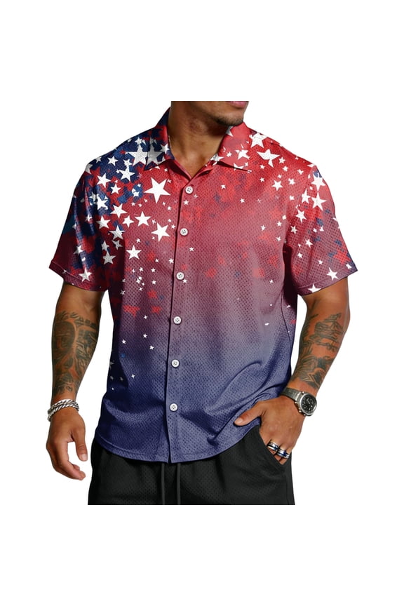 America 250 Years Button Down Shirts for Men Usa Flag Print Short Sleeve Lapel Collar T-Shirt United States Patriotic Star Relaxed Fit Workwear Tshirts, XL, #01 Wine