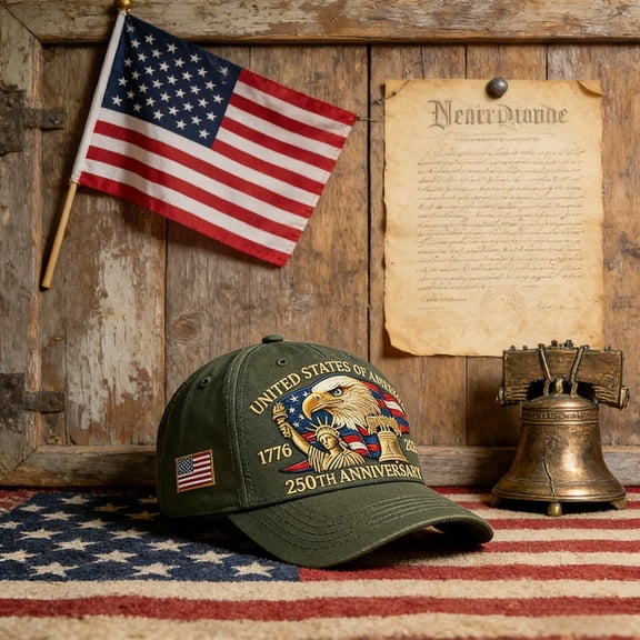 Celebrate Americas 250th Anniversary Cap, Adjustable Retro Washed Patriotic Baseball Hat, Commemorative Eagle Print, Army Green