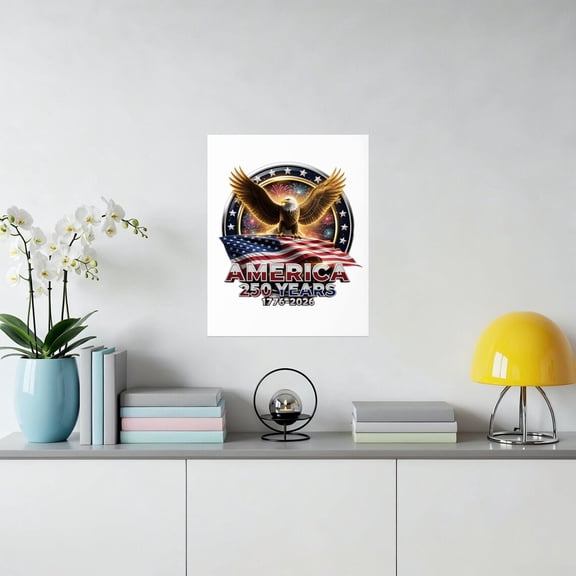 America 250 Years Commemorative Bald Eagle Flag 1776 Unframed Paper Print