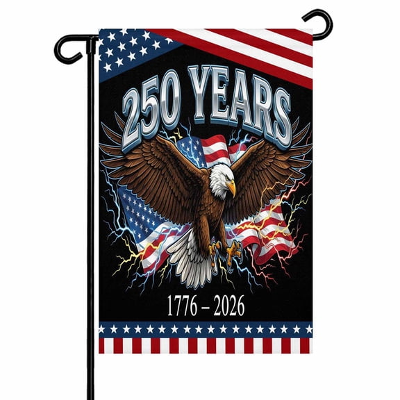 America 250 Years Eagle Garden Flag 28x40 Inch Independence Day Lightning Red Blue Flag Double Sided Small Decorative Garden Flags for Outside, Outdoor Yard Porch Lawn Decoration