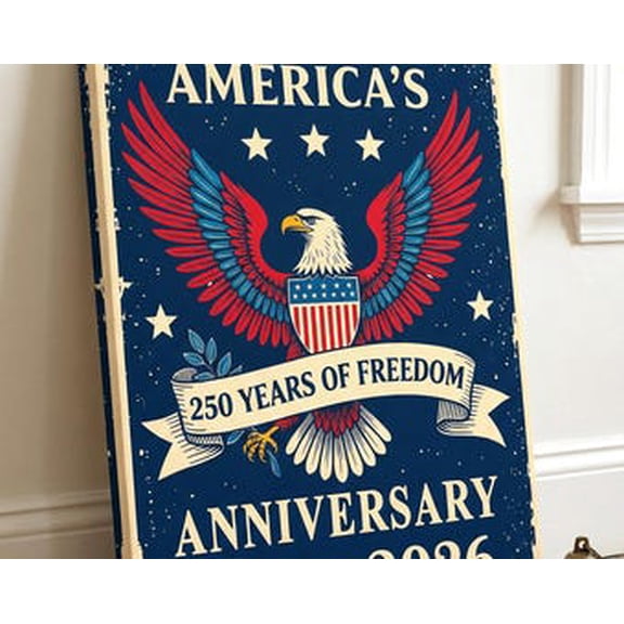 America 250 Years of Freedom Poster Poster, 1776-2026 USA Independence Anniversary Wall Art, Patriotic Eagle Decor, 250th Birthday Gift, 12x18 UNFRAMED