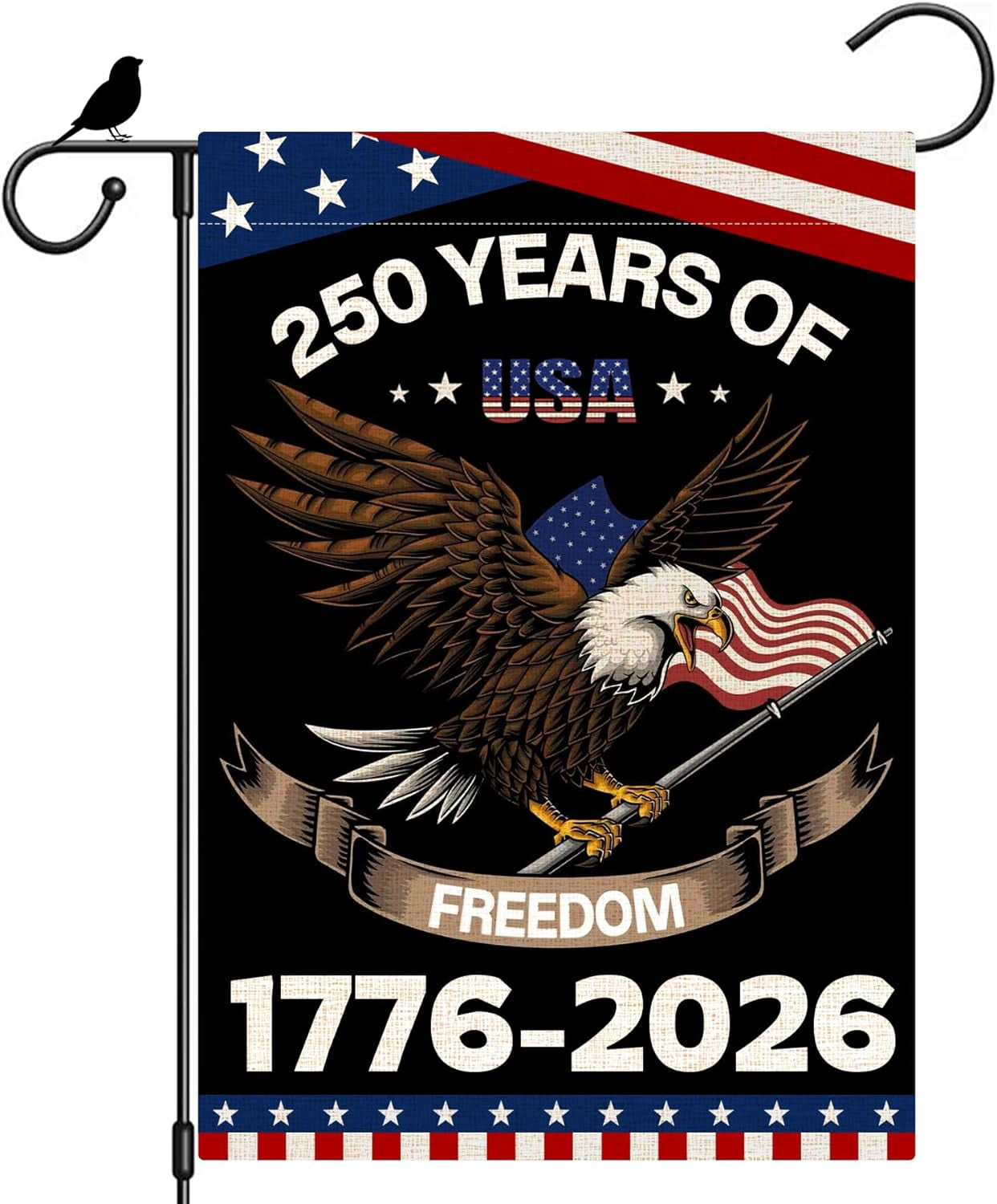 America 250 Years Garden Flag, 250th Anniversary USA Patriotic Double-Sided Banner, Double-Sided Burlap, 1776-2026 Semiquincentennial Commemorative, Suitable for Outdoor Lawn Decor