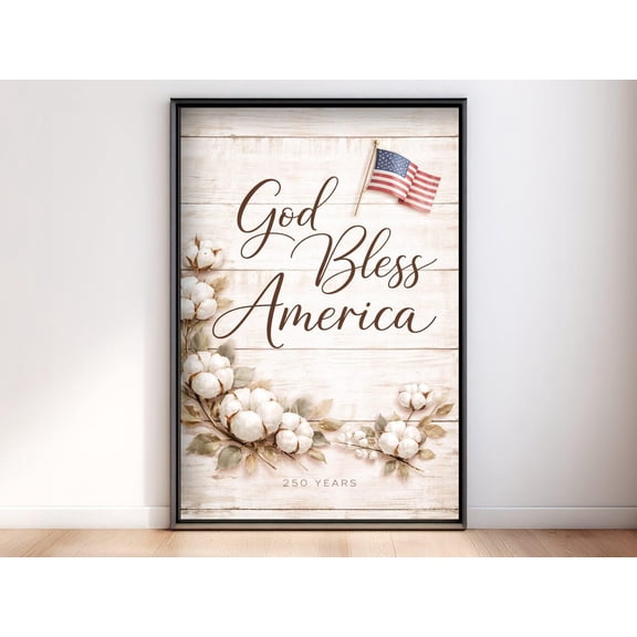 America 250 Years God Bless America Rustic Farmhouse Cotton Print Unframed Paper Print