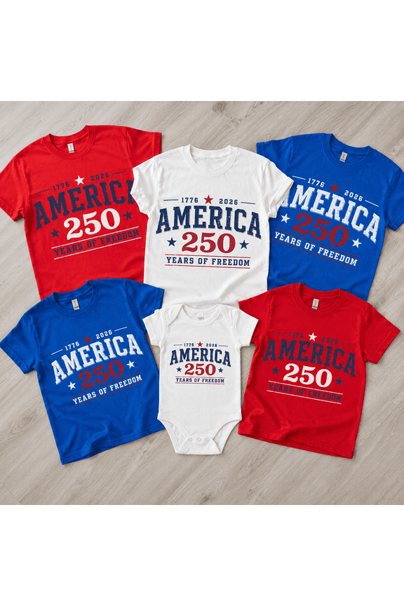 America 250 Years Of Freedom Matching Family Shirts, USA 250th Anniversary Patriotic Outfit, Fourth of July Family Matching Tees