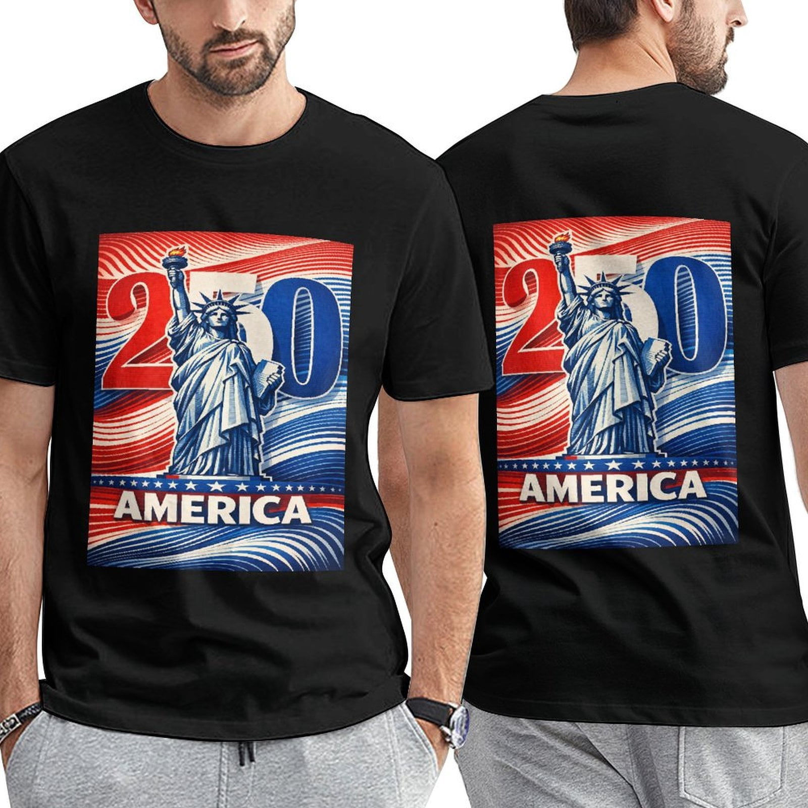 America 250 Years Retro Liberty Celebrate T-Shirts, Soft Cotton, Front ...