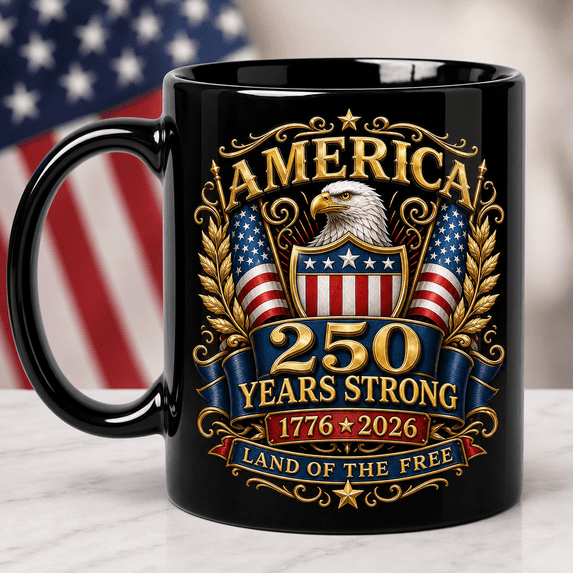 America 250 Years Strong Mug Patriotic 1776-2026 2D Flat Mug Gift ...