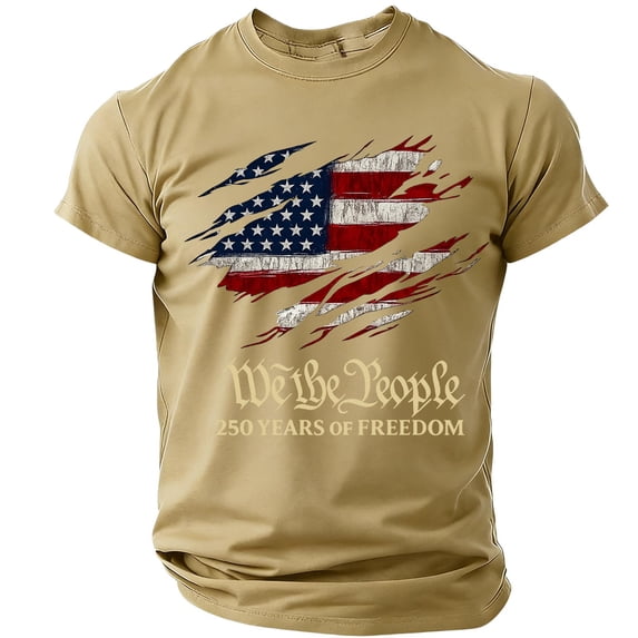 America 250 Years T Shirts for Men 4th Of July American Flag Print Short Sleeve Crew Neck Tshirt Muscle Regular Fit Comfy Casual Muscle Tops, Khaki, #01 Khaki