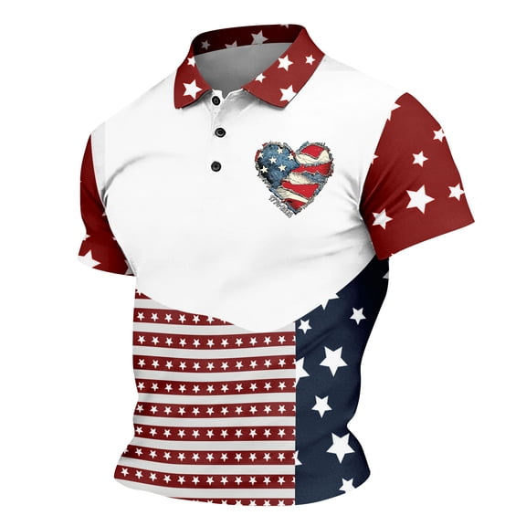 America 250 Years T Shirts for Men American Flag Print Collared Short Sleeve Color Block Button-Down Polo Shirt Independence Day Moisture Wicking Relaxed Fit Summer T-Shirt, Red, #01 Red