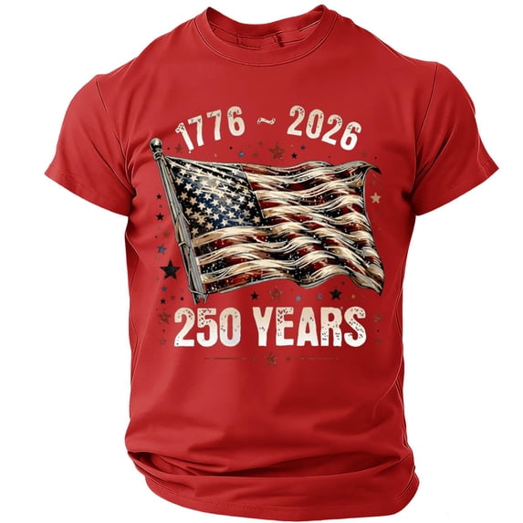 America 250 Years T Shirts for Men Patriotic Star Usa Flag Print Crew Neck Short Sleeve T Shirts Moisture Wicking Regular Fit Workout Soft T-Shirt, Red, #01 Red