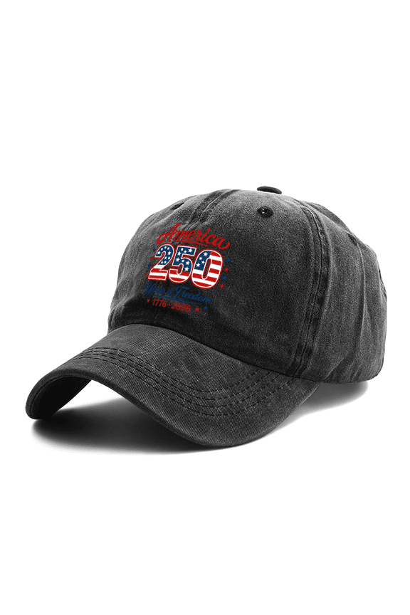 America 250 Years of Freedom 1776-2026 USA Flag Vintage Washed Black Baseball Cap, Patriotic Adjustable Dad Hat