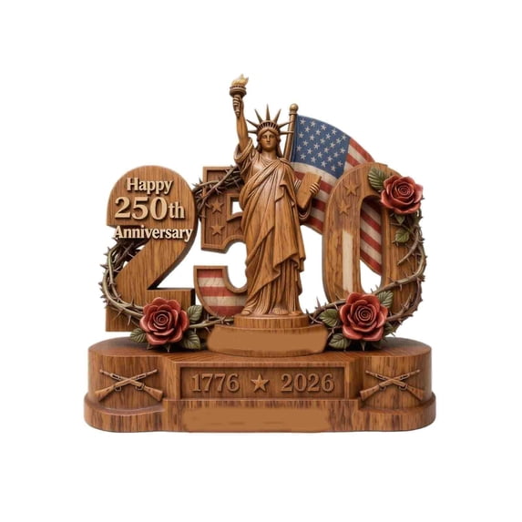 America 250Th Anniversary Wooden Decor Patriotic 2026 Independence Day Wood Ornament Handcrafted 6 Inch Tabletop Decoration for Home Office Shelf Dining Table Single Piece