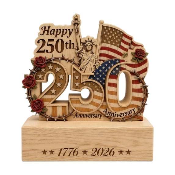 America 250Th Anniversary Wooden Patriotic Ornament 2026 Independence Day Wood Decor Statue for Home Shelf Table Desk Mantel Display 1 Pack