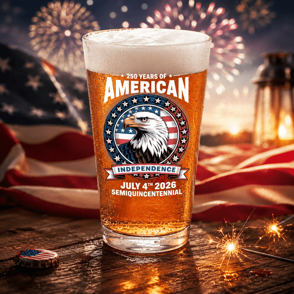 America 250th Anniversary 2026 Pint Beer Glass  USA Independence Day Patriotic Drinking Glass Gift for Men, Veterans & July 4th Party