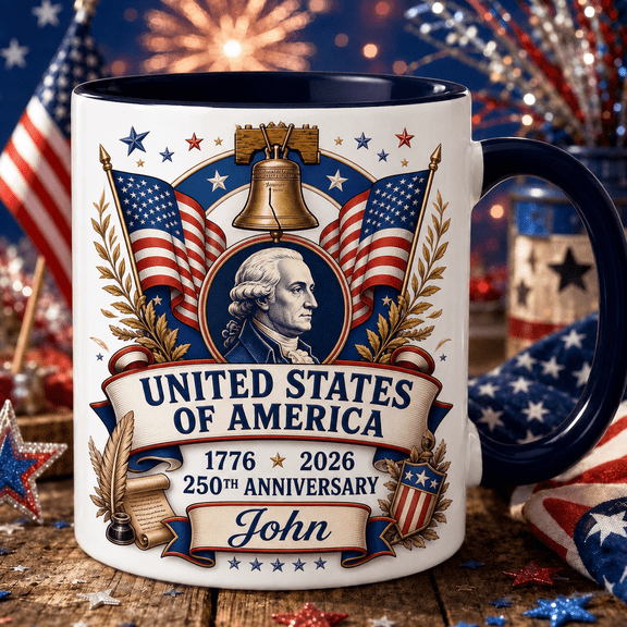 America 250th Anniversary Accent Mug, 1776-2026 Patriotic Coffee Cup for John