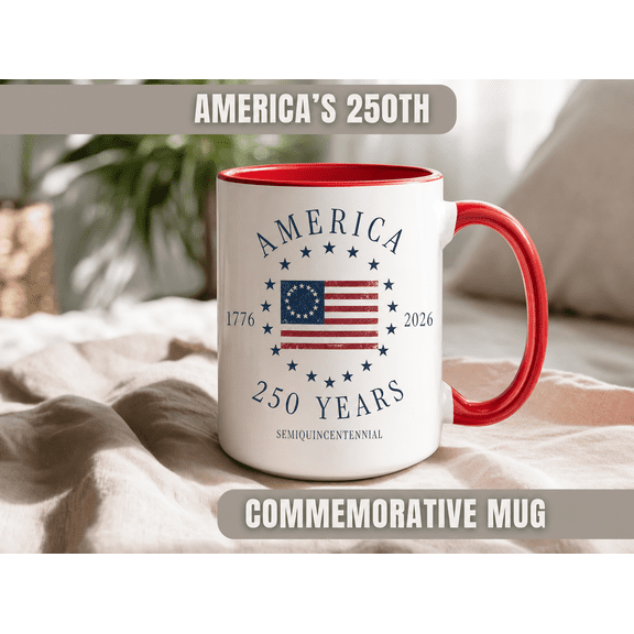 America 250th Anniversary Accent Mug, 1776-2026 Patriotic Commemorative Cup