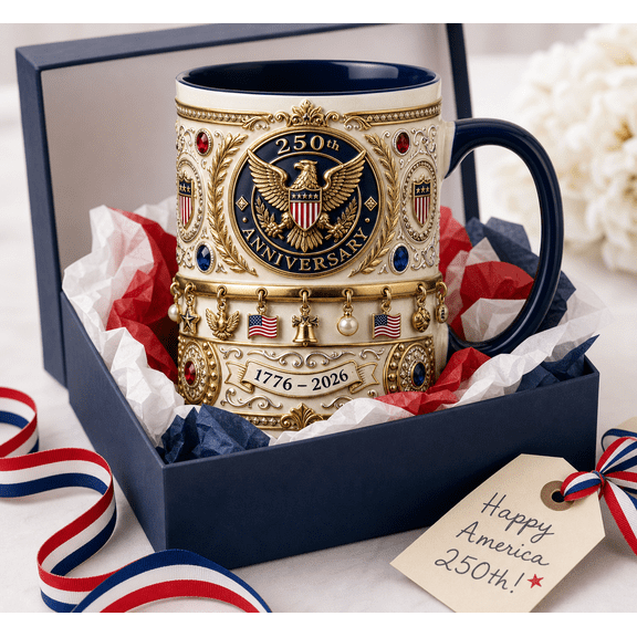 America 250th Anniversary Accent Mug, 1776-2026 Patriotic Eagle Medallion Coffee Cup