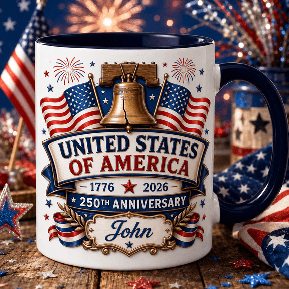 America 250th Anniversary Accent Mug, 1776-2026 Patriotic Liberty Bell Coffee Cup