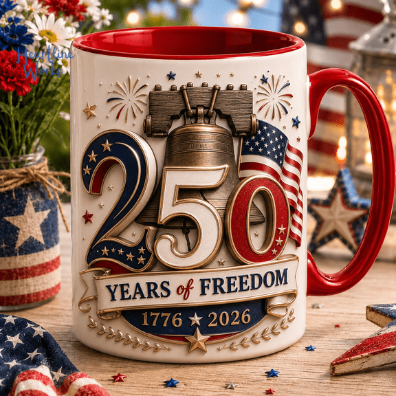 America 250th Anniversary Accent Mug, Liberty Bell 1776-2026 Patriotic Coffee Cup