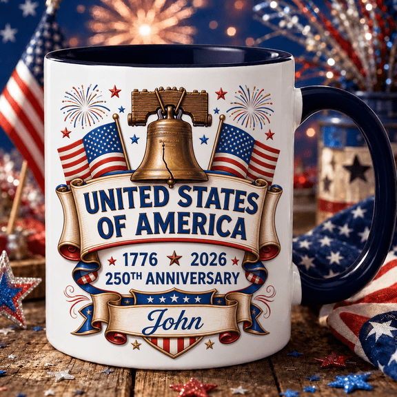 America 250th Anniversary Accent Mug, Liberty Bell Patriotic Coffee Cup 1776-2026